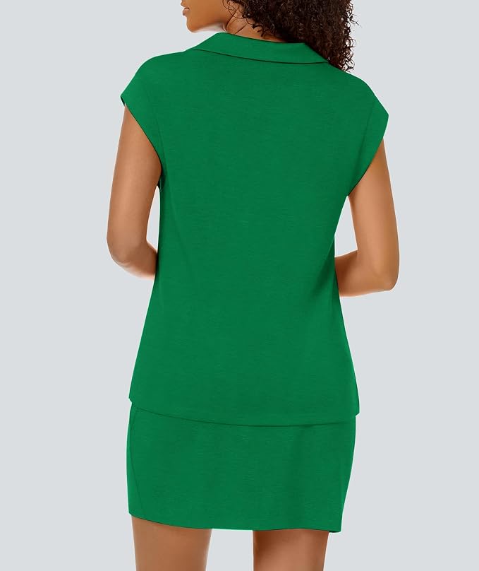Casly Lamiit Womens Two Piece Skirt Sets Casual Cap Sleeve Lapel V Neck Tops Summer Travel Outfits Short Tennis Skort Set