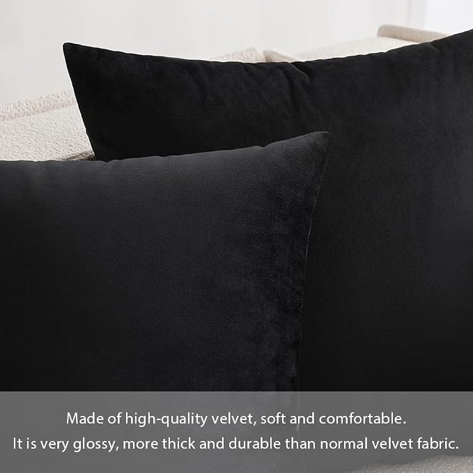 MIULEE 12x20 Inch Lumbar Velvet Throw Pillow Covers Black | Pack of 2 Soft Solid Decorative Pillow Covers, Modern Luxury Home Decor, for Chair Couch Sofa Bedroom Livingroom