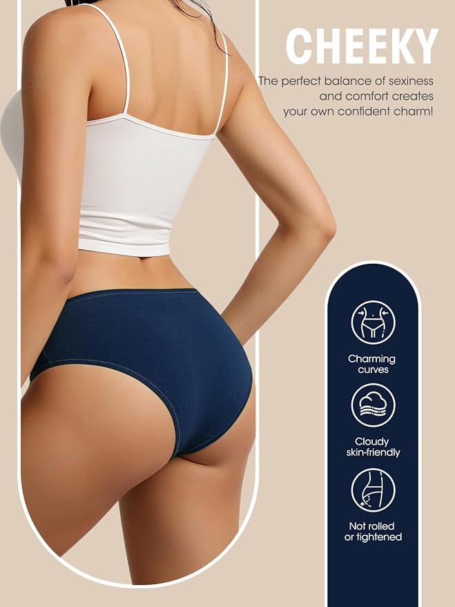 Womens Underwear Cotton Panties Soft Low Waist Hispter Breathable Stretch Ladies Bikini Underwear 6 Pack