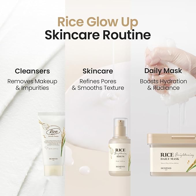 SKINFOOD Rice Daily Scrub Foam, Facial Cleanser with Face Scrub, Face Wash Fermented White Rice Bran Water, Gentle Exfoliating For Men and Women (150ml, 5.07 fl. oz.)