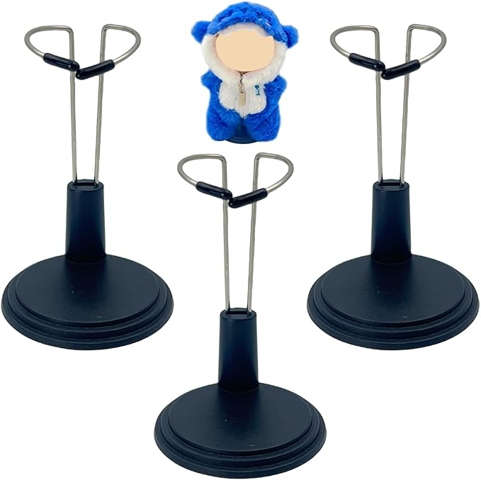 Adjustable Doll Stand - Universal Display Holder for 4-8" Dolls, Action Figures & Plush Toys Creative Storage Stand for Keep your Doll in a standing position (Black, 3PC)