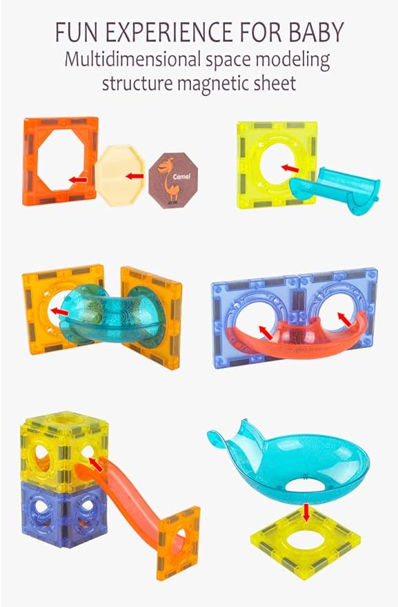 UNIQUE KIDS Magnetic Tiles Building Blocks with Marble Run - Engaging STEM/STEAM Toys for Kids - Educational and Fun - Perfect Christmas and Birthday Gift (150 PCS)