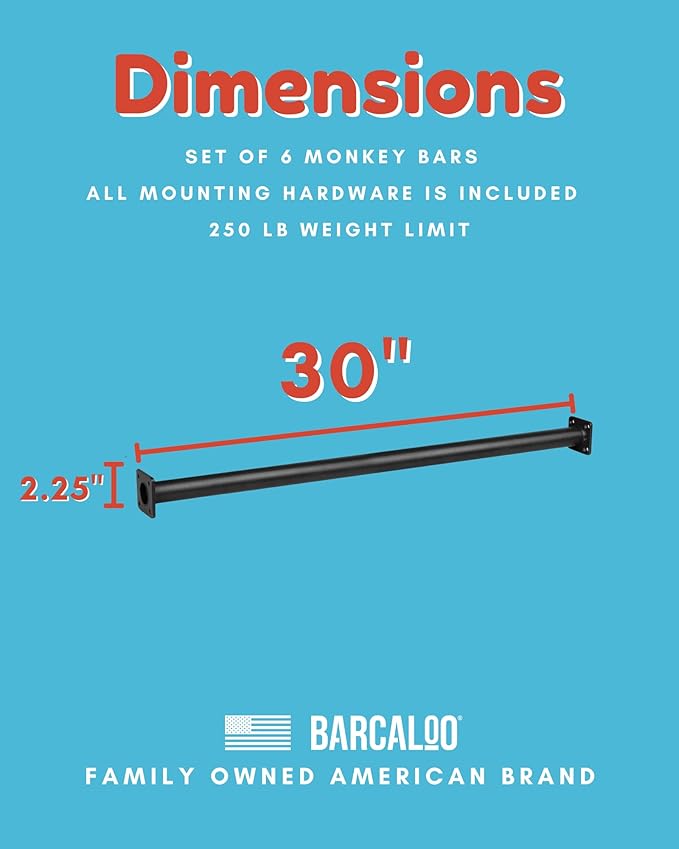 Barcaloo 30 Inch Monkey Bars for Backyard Playground Equipment & Treehouse Accessories - 6 Pack Black Outdoor Monkey Bar Kit DIY Playground Handles for Kids Swing Set