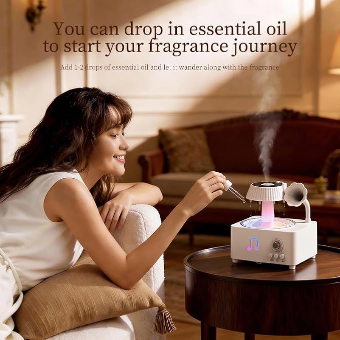 Vintage Record Player Essential Oil Diffuser 310mL Aromatherapy Diffuser with LED Light & Fragrance Diffusion, Quiet Humidifier for Home Bedroom Office Yoga, Retro Decor Air Freshener White