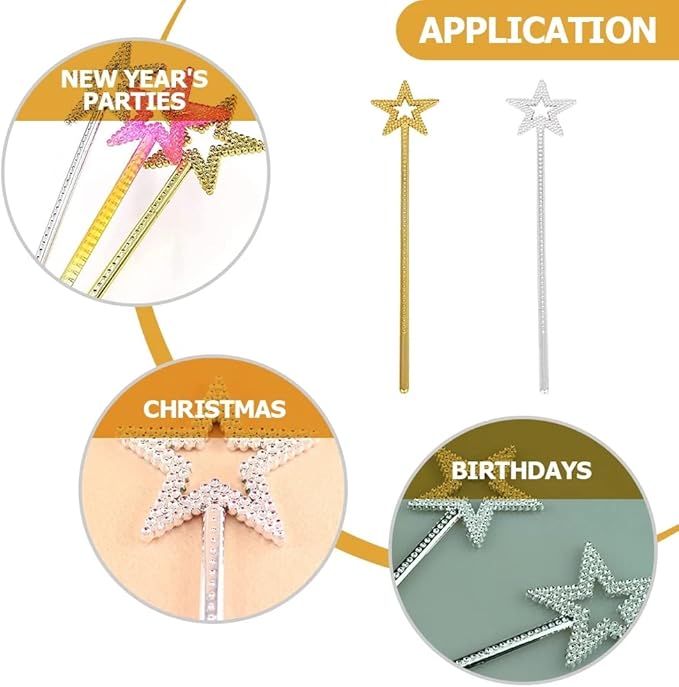 Tvoip 5PCS Girls Costume Props Star Magic Wand Angel Fairy Wands Sticks Birthday Party Wedding Halloween Cosplay Christmas 13 Inches (Multicolor)