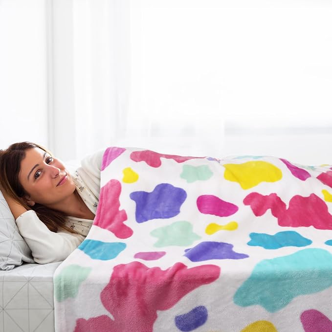HSEEC Multicolor Cozy Throw Blanket 50x60 Inch - Ultra Soft Flannel Couch Blanket for Adults Kids, Lightweight Warm Fleece Throws for Bed Sofa Travel