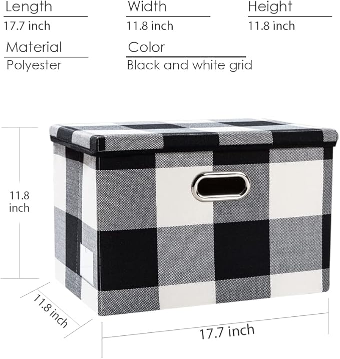 Large Collapsible Storage Bins with Lids [3-Pack] Fabric Foldable Storage Boxes Organizer Containers Baskets Cube with Cover for Home Bedroom Closet Office Black and White (17.7x11.8x11.8)