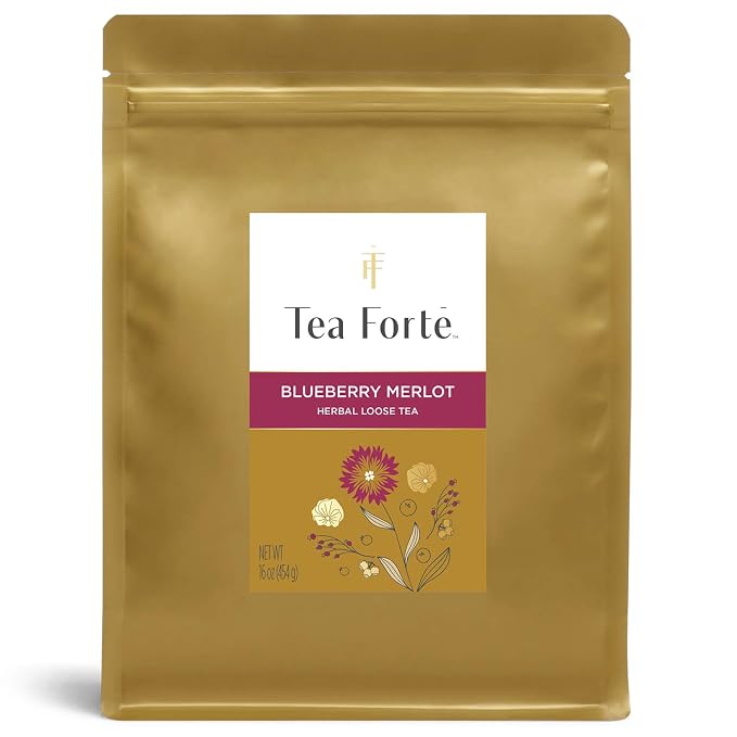 Tea Forte Premium Loose Leaf Tea Blend, Resealable 1 Pound Bag, Makes 160-175 Cups, Blueberry Merlot