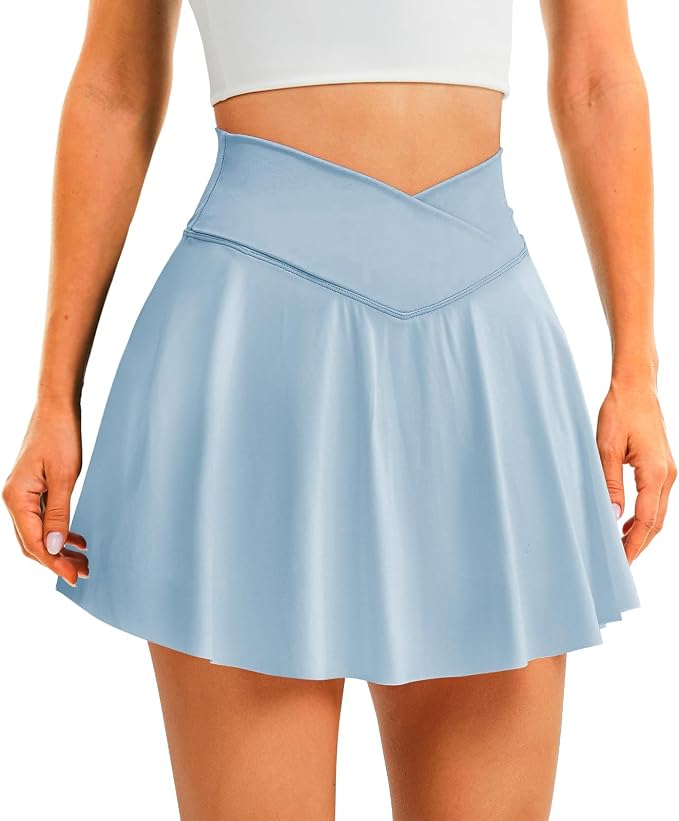 Womens Tennis Skirt Crossover High Waisted Skort with Pockets Shorts | Athletic Skirts for Golf Running Workout Pickleball, Aesthetic Activewear, Sporty Athleisure Style