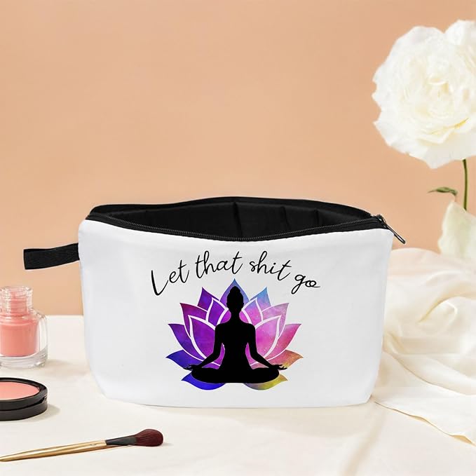 Let That Go Makeup Bag Cosmetic Bag Pouch Yoga Instructor Yoga Accessories Women Funny Meditation Gift Zen Gifts Yoga Accessories for Women Meditation Gift for Namaste Yoga Toiletry Bag