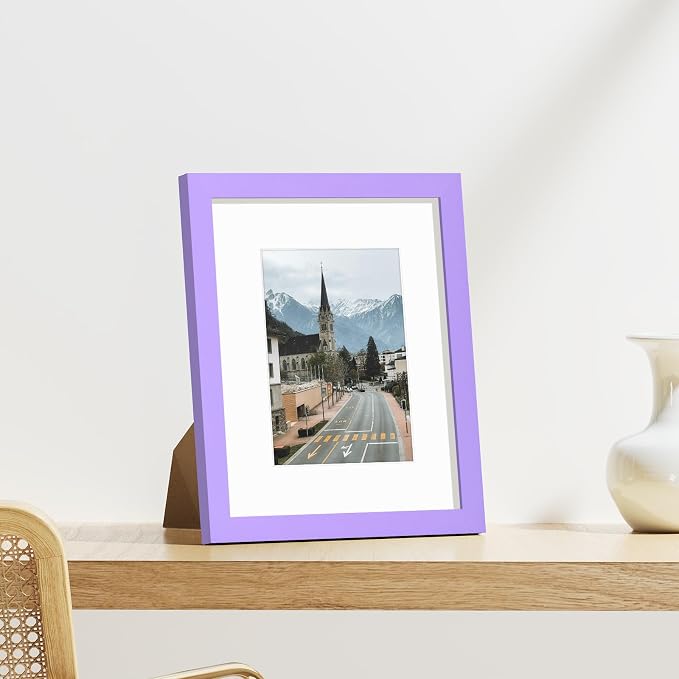 Vittanly 8x10 Picture Frames Set of 9 for Wall or Tabletop Display, Purple | Display Pictures 5x7 with Mat or 8x10 without Mat, Small Photo Frames, Engineered Wood with Shatter Resistant Plexiglass