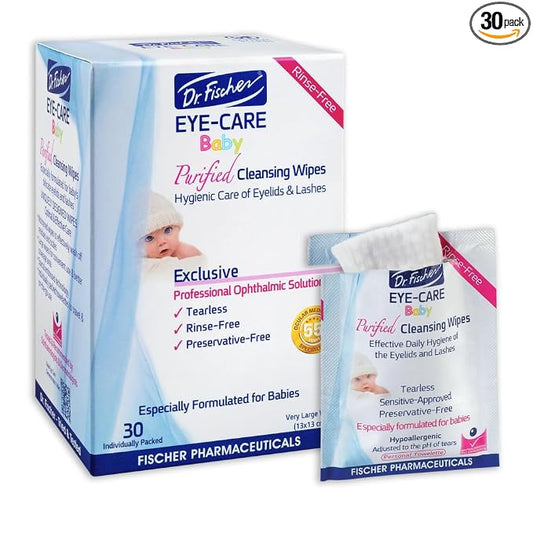 Dr. Fischer Baby Eye Wipes for Newborns & Toddlers - Sterile Eyelid Cleansing Wipes for Clogged Tear Ducts, Stye & Pink Eye - Tear Free, Hypoallergenic, Rinse Free - Pediatrician Recommended
