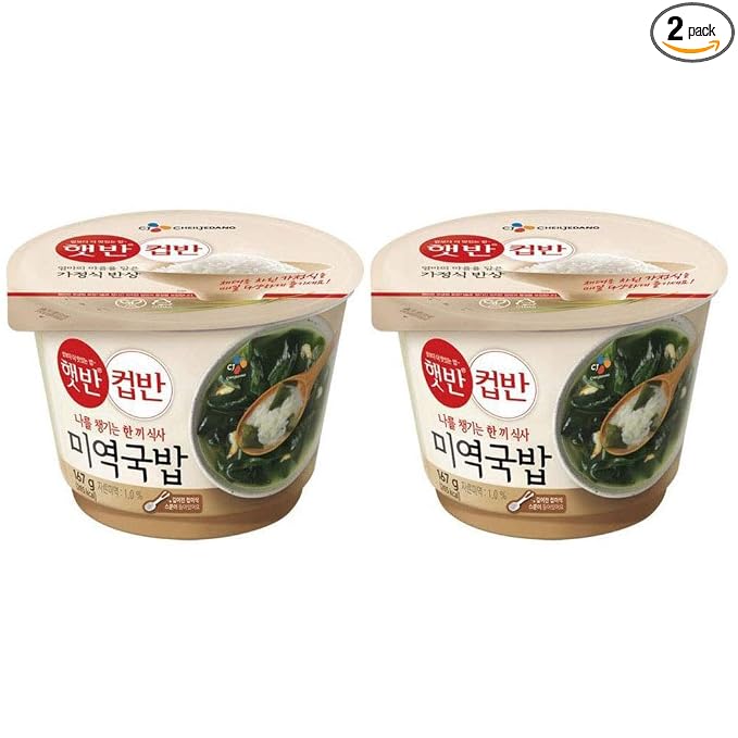 Cupbahn Korean Pre-Cooked Meal with White Rice - 25 Taste by Hetbahn 컵반 햇반 (Seaweed Soup, 2 Bowls)
