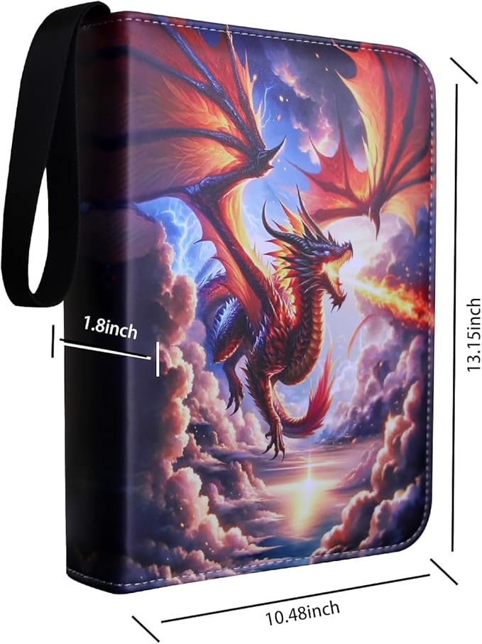 Deluxe Fire Dragon Trading Card Binder - 9-Pocket Zipper Binder with 900 Pockets, Ideal for Boys, Girls, and Card Enthusiasts - Collectible Trading Card Albums, Cases & Sleeves