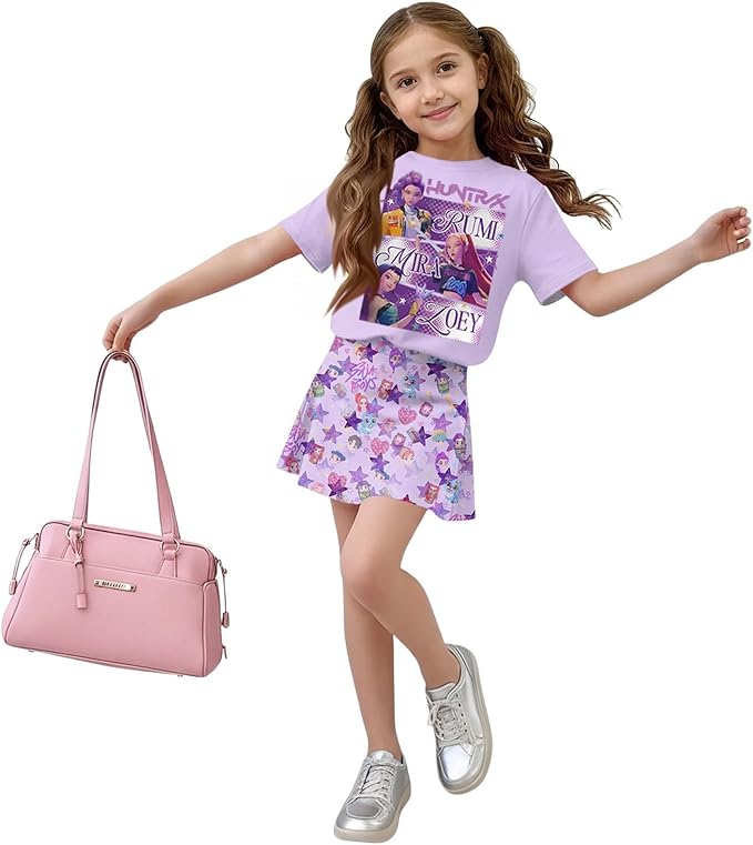 HTHLVMD K Pop Short Sleeve T-Shirt and Skirts Outfits Set for Girls Hunters Rumi Mira Zoey Graphic Tees De-Mon Costume