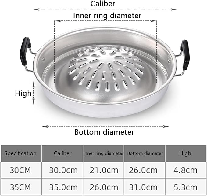 RSBFER Korean BBQ Grill Pan, Aluminum Stovetop Round Barbecue Grill Plate, Basket Steamer Cookware Kitchen Cooking Tools,30cm