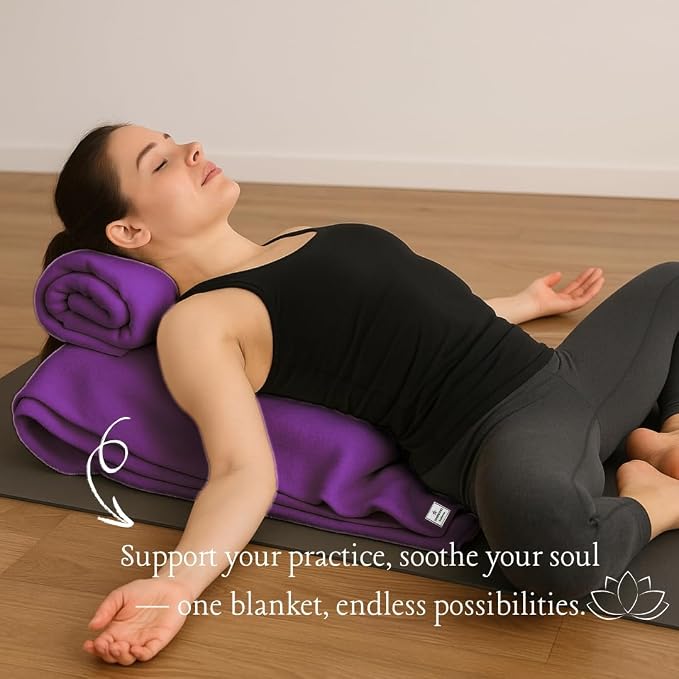 Yogikuti Iyengar Cotton Yoga Blanket Set of One – Thick Handwoven Yoga Blankets for Restorative Yoga, Meditation & Pranayama – Premium Cotton Yoga Blanket for Support & Comfort in Pranayama (Purple)