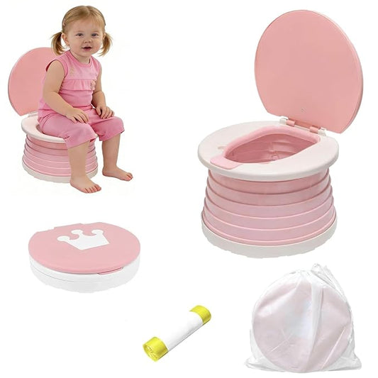Portable Travel Potty for Toddler – Foldable Emergency Toilet for Car, Camping & Outdoor – Small Pink Potty Seat for Road Trips, Hiking & Indoor Use（Pink）