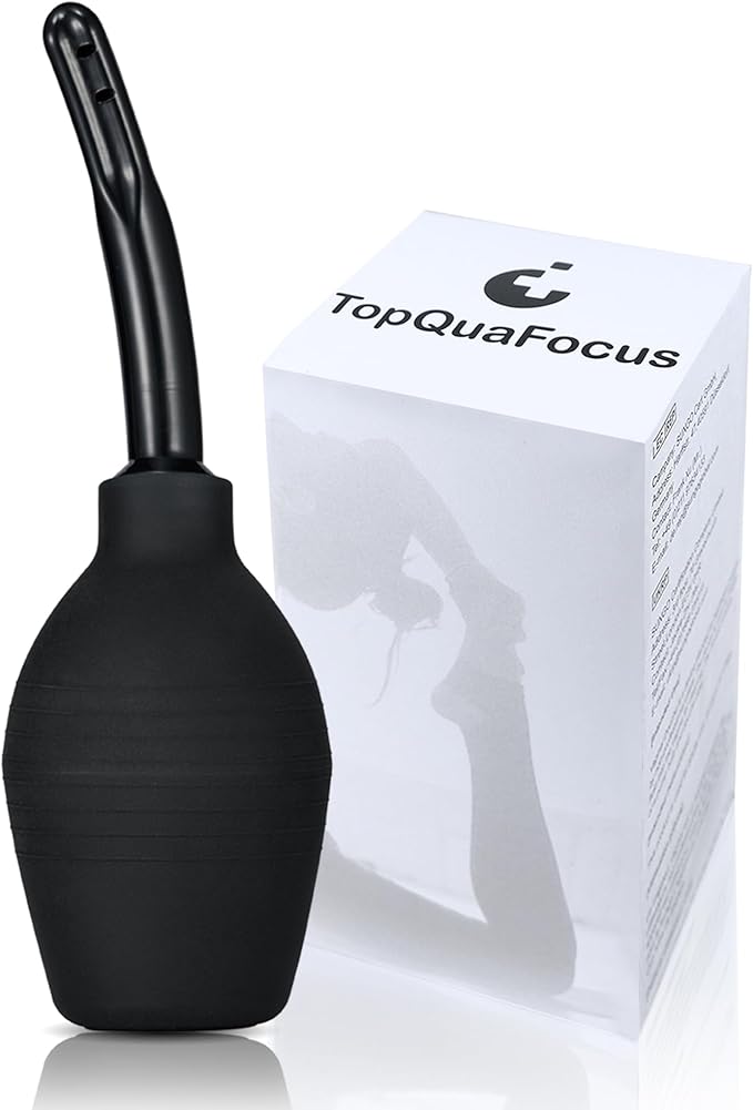 TopQuaFocus 10oz Enema Bulb Douche Bulb for Men or Women Colon Cleaning 4.8' Tip Anal and Vaginal Cleaner(Black)