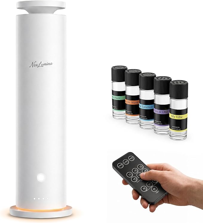 Waterless Diffuser Pro with 5 Scent Oils, Luxury Hotel-Class Essential Oil Diffuser Machine with 1500 Sq Ft Cover, 6 Mist, 4.06Oz Air Diffusers for Home Large Room Hotel SPA - White