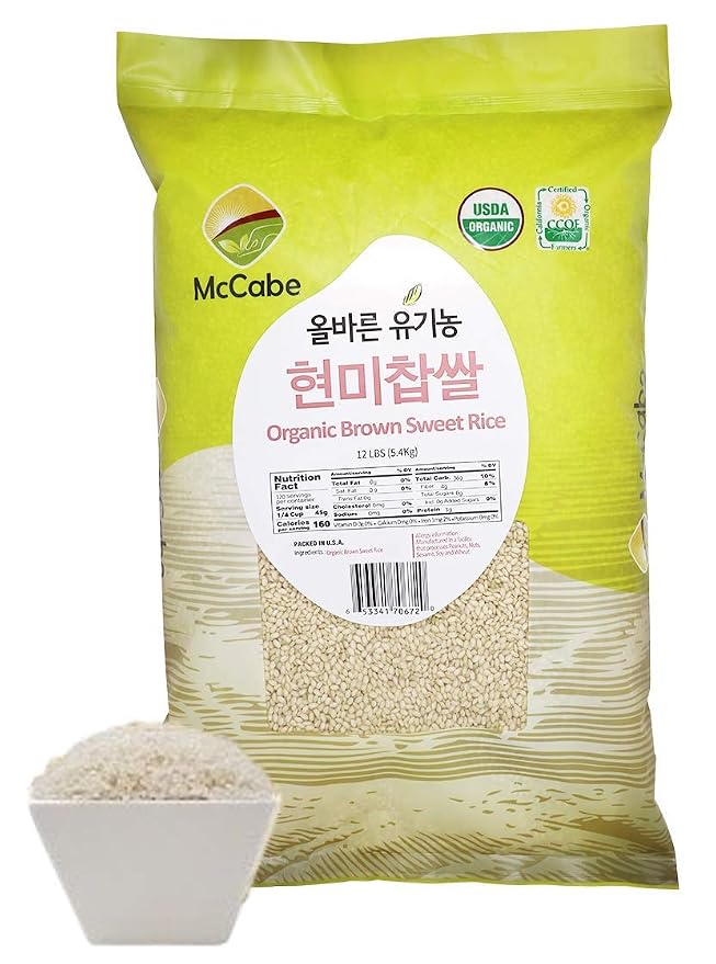 McCabe Organic Brown Sweet Rice - Rich in Fibers and Minerals | USDA and CCOF Certified | Sticky Brown Rice | Product of USA | 12 Lbs