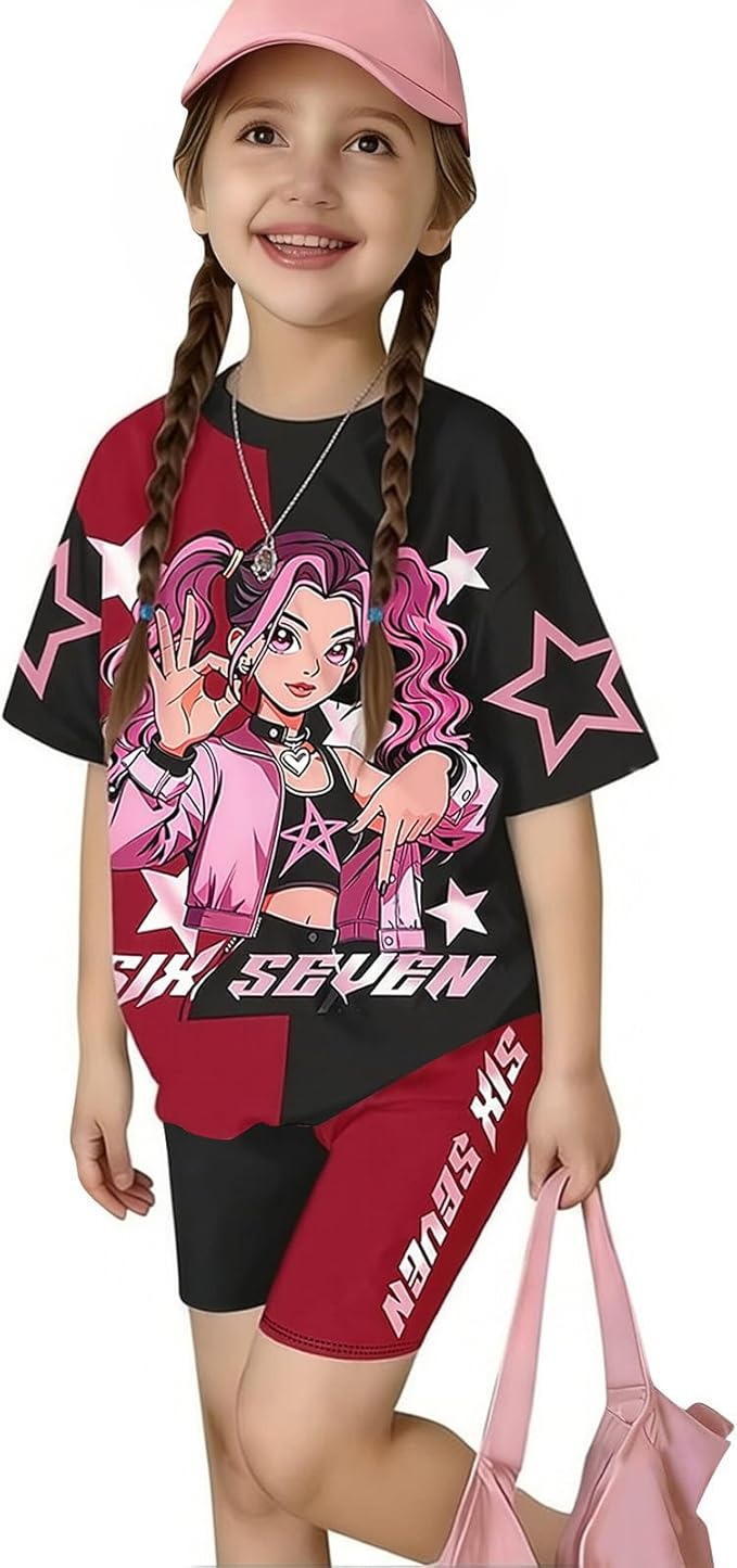 K-POP DEM0N Hunters Outfits for Girls, 2 Piece T-Shirts and Apparel Sets Birthday Gift
