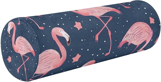 Deep Blue Flamingos and Stars Neck Roll Pillow Bolster Round Health Memory Foam Long Cervical Cylinder Pillows with Removable Washable Cover for Body Bed Legs Back Yoga