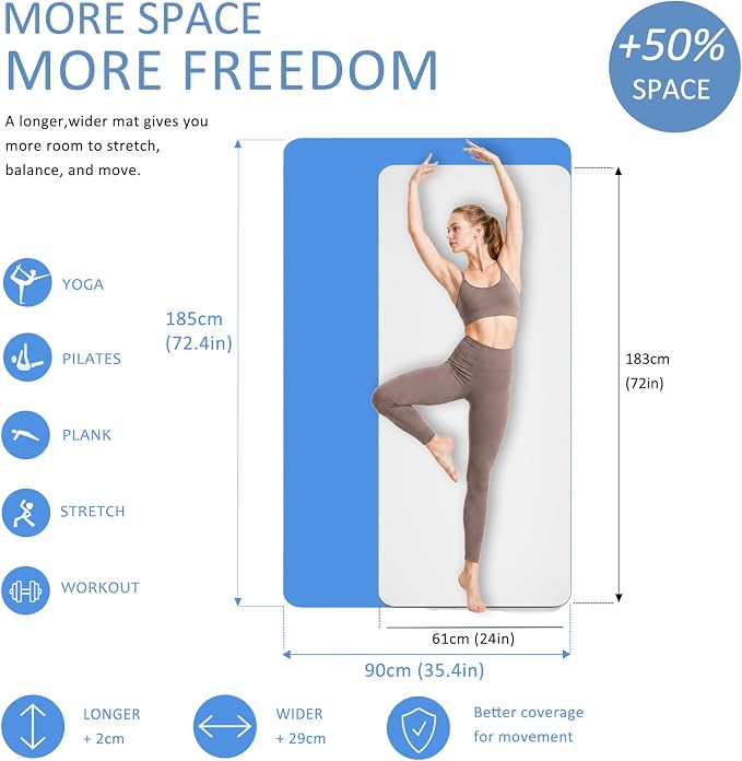Thick and Wide Yoga Mat 72''x24''/35''(8mm/10mm) for Women and Men, Durable & Cushioned Yoga Mat with Carrying Strap for Pilates, Stretching and Home Workout