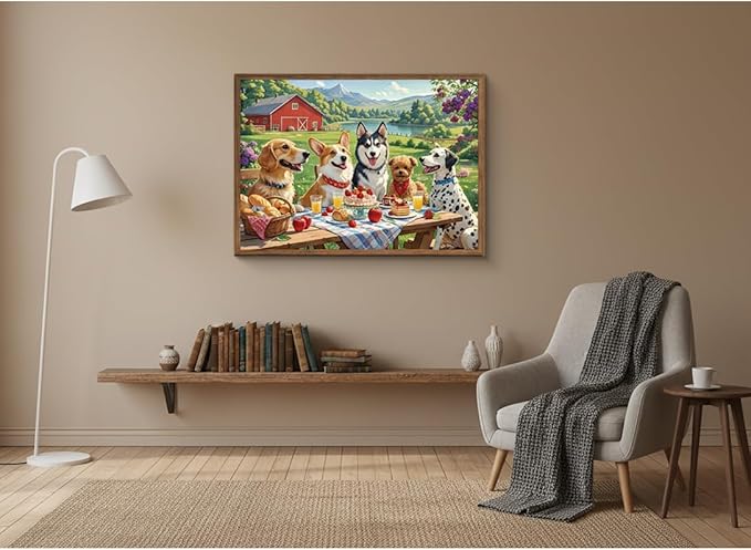 1000 Pieces Jigsaw Puzzles for Adults, Animal Series - Detailed Wildlife Art, Educational Family Game, Large 28" x 20", Great Gift for Animal Lovers & Home Decor（Puppy Picnic）