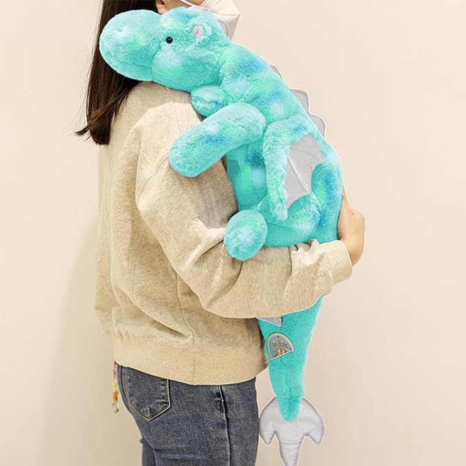 ARELUX Large 37in Cute Dragon Stuffed Animals Plush Toy Soft Colorful Green Pterosaur Plushie Giant Fuzzy Dinosaur Pillow Plushies with Wings Cuddly for Friends Family Member