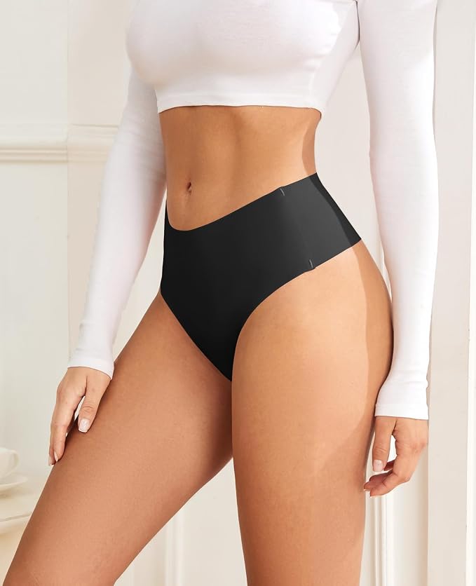 oshkang Thongs for Womens High Waisted Seamless for Women Underwear Sexy Breathable Panties 6 Pack