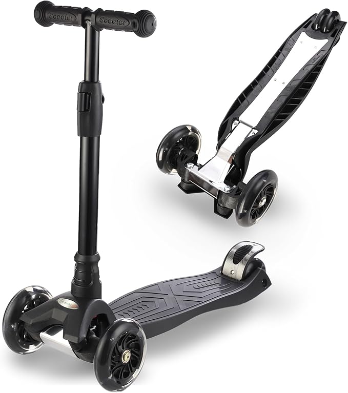 3 Wheel Scooter for Kids Ages 6-12,Kids Scooter with Light Up Wheels, Sturdy Deck Design, and 4 Height Adjustable Suitable for Kid Ages 3-12