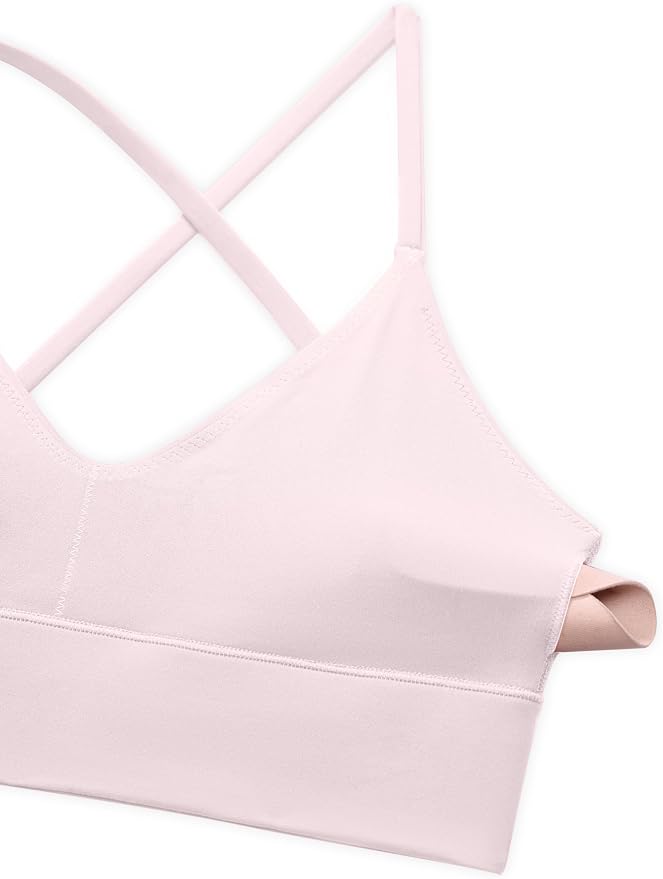 CRZ YOGA Butterluxe Thin Straps Cross Back Longline Sports Bras for Women - Padded V Neck Yoga Crop Top