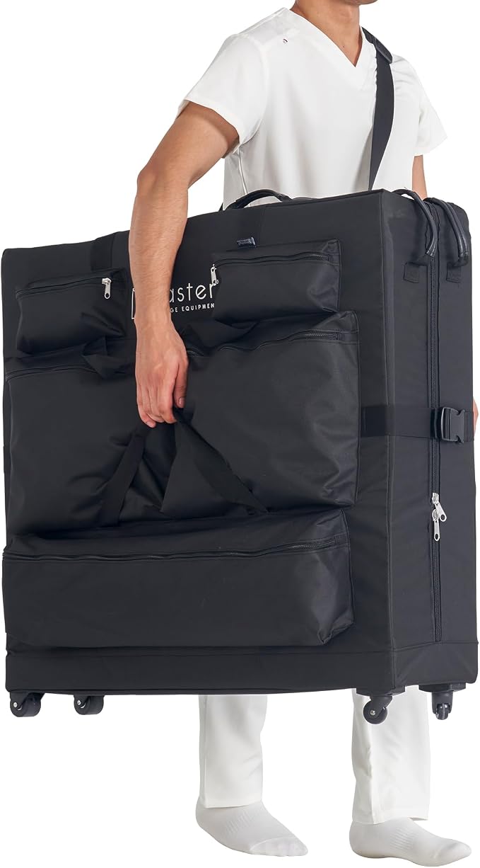 Master Massage Luggage Style Wheeled Massage Table Carrying Case 27” to 32” Width Folding Massage Table- Black
