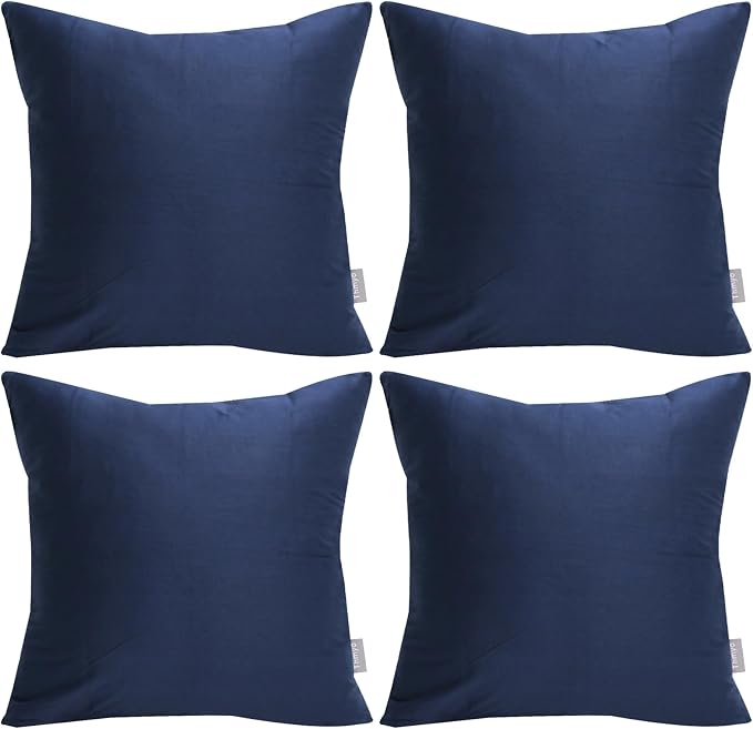 Thmyo 4-Pack 100% Cotton Comfortable Solid Decorative Throw Pillow Case Square Cushion Cover Pillowcase Sublimation Blank Pillow Covers Christmas DIY Throw Pillowcase(18x18inch/45x45cm,Midnight Blue)