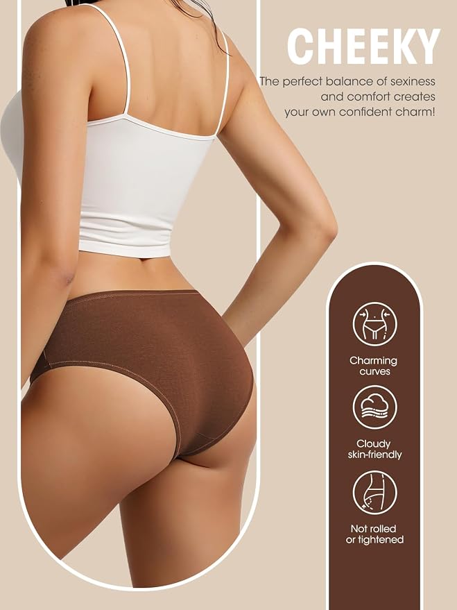 Womens Underwear Cotton Panties Soft Low Waist Hispter Breathable Stretch Ladies Bikini Underwear 6 Pack