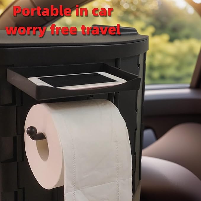 Portable Outdoor Folding Toilet, 400lbs Heavy-Duty Camping Toilet with Phone & Paper Holders, Compact, Easy Clean-up, for Adults/Kids, Car Travel, Beach, Hiking, and More