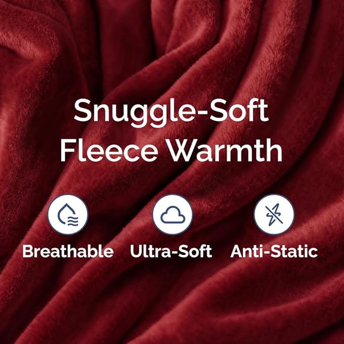Fleece Blanket King Size - Ultra-Soft Flannel Fleece Blanket - Burgundy | Soft, Warm, Outdoor Picnic Blanket for Camping, Travel, Lightweight, Cozy, Anti-Static, Home Decor Gifts for Men & Women