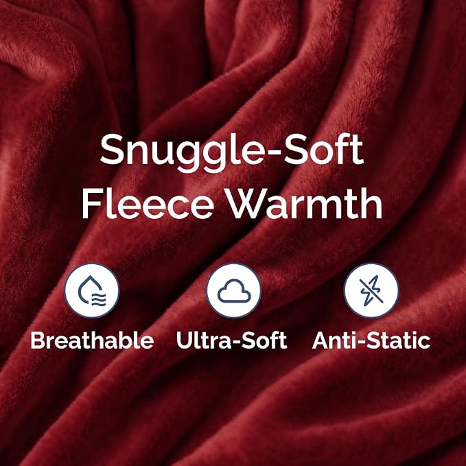 Fleece Blanket Queen Size - Ultra-Soft Flannel Fleece Blanket - Burgundy | Soft, Warm, Outdoor Picnic Blanket for Camping, Travel, Lightweight, Cozy, Anti-Static, Home Decor Gifts for Men & Women