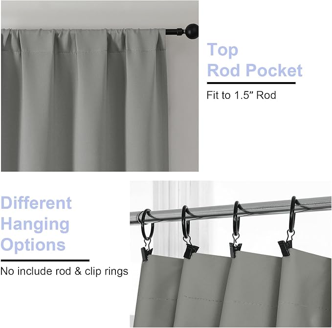 Simplebrand Ava Light Grey Blackout Curtains for Bedroom 90 Inches Long 2 Panels Set, Solid Privacy Energy Saving Living Room Window Treatment Curtains Blackout Drapes, W50 x L90 Inch, Light Grey
