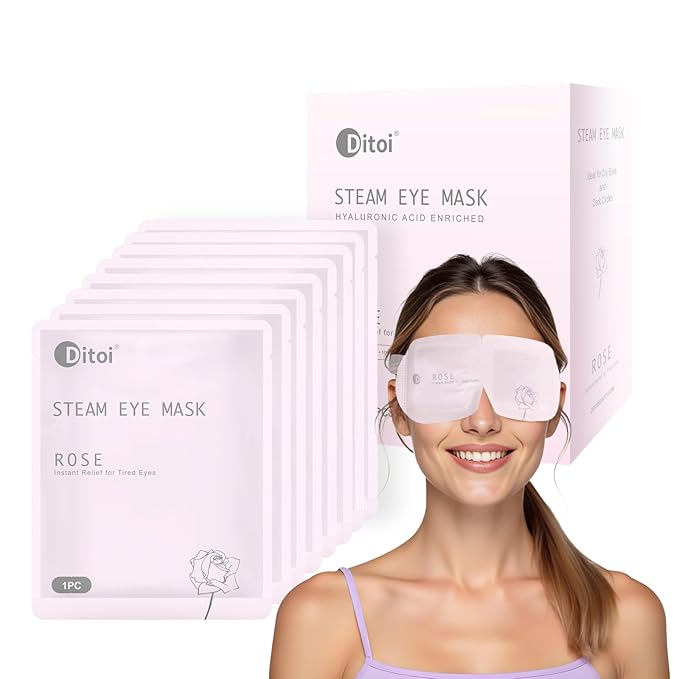 Ditoi Steam Eye Mask, Heated Eye Mask for Dry Eye Relief,Warm Compress with Hyaluronic Acid,Christmas Stocking Stuffers,Travel Essentials & Relaxation Gifts,Rose 10 Packs