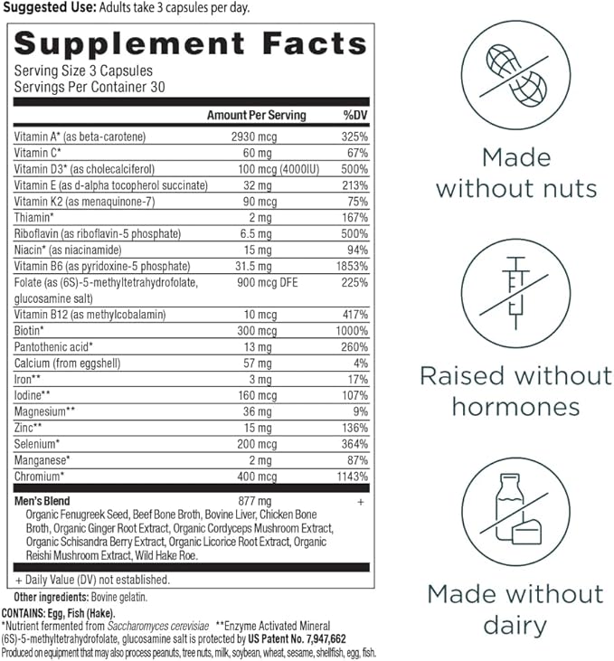 Ancient Nutrition Multivitamin for Men, Multi Men's, Methylated Vitamin D, C, E, B12, Zinc, Magnesium, Supports Healthy Immune System and Bone Health, 90 Ct