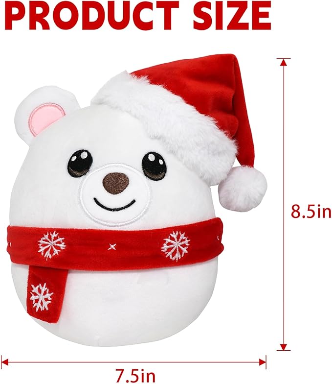 Christmas Stuffed Animal, Polar Bear with Christmas Hat Plush, Cute Plushies for Kids Holiday Decorations and Gifts (Polar Bear)