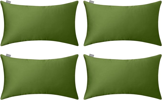 Thmyo 4-Pack 100% Cotton Lumbar Comfortable Solid Decorative Throw Pillow Case, Rectangle Cushion Cover Pillowcase Sublimation Blank Pillow Covers DIY Throw Pillowcase(12x20inch/30x50cm, Olive Green)