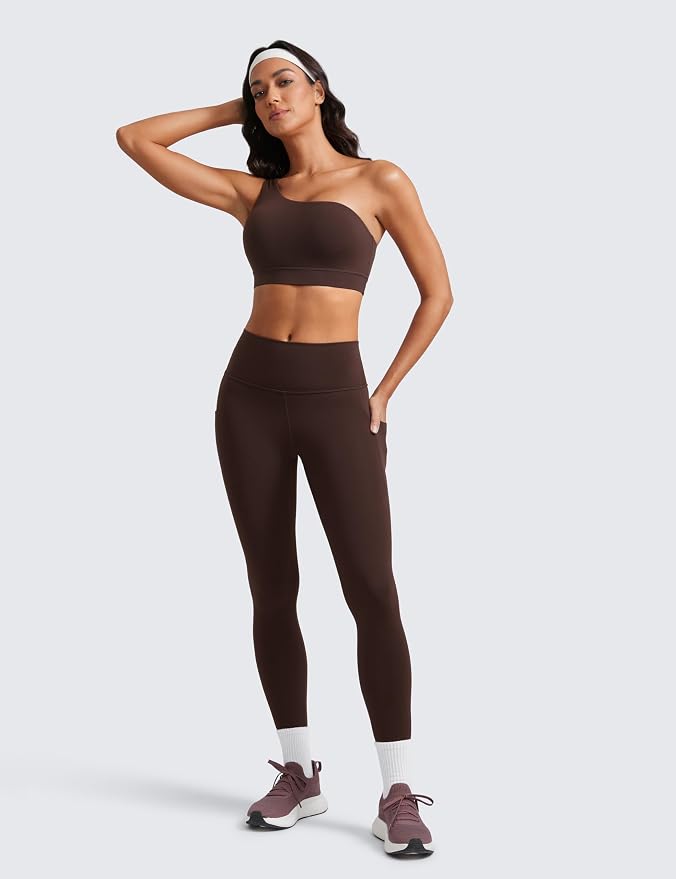 CRZ YOGA Butterluxe One Shoulder Sports Bras for Women - Sleeveless One Strap Low Impact Asymmetrical Workout Yoga Tops