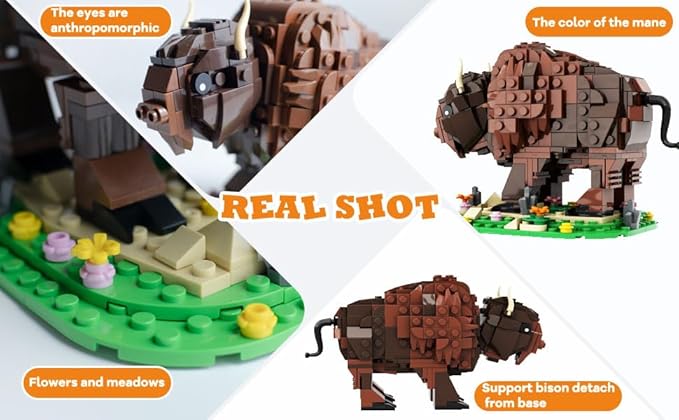 Kadablok MOC Building Sets, American Bison Building Blocks Set for Adults, MOC Bison Animal Building Kit Model Ornaments Creative Gifts,Yellowstone Inspired Bison Collectible Display, 384 PCS