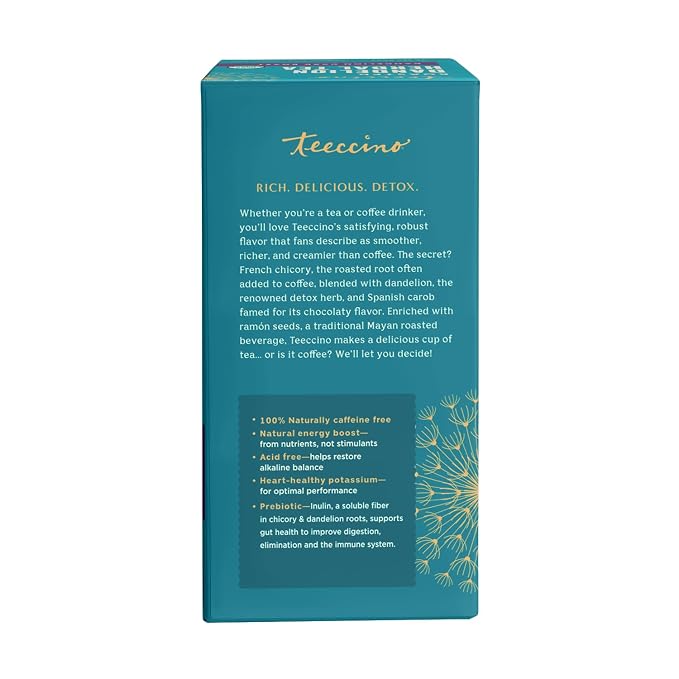 Teeccino Dark Roast Dandelion Tea - Rich & Roasted Herbal Tea That’s Caffeine Free & Prebiotic with Detoxifying Dandelion Root, 25 Tea Bags (Pack of 3)