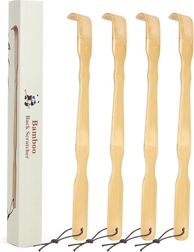 YIMICOO Wooden Bamboo Back Scratcher, 17 Inch Long Handle Back Scratchers for Adults Men Women, with Beautiful Gift Packaging (4 Pack)