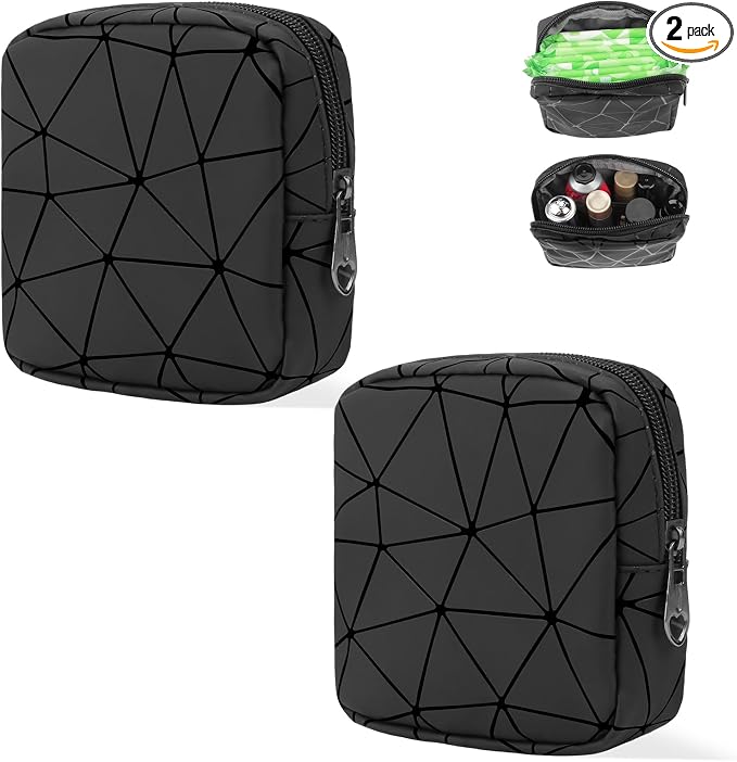 Likesing Sanitary Napkin Storage Bag, Leather Portable Period Bag for Girls Women, Sanitary Napkin Period Pad Pouch Tampon Holder for Purse, Small Make Up Bags, 2 Pack(Black)