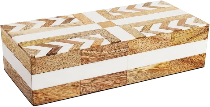 Handicrafts Home White Decorative Storage Box with Lid Wooden Coffee Table Storage Box Decorative Box Organizer for Living Room Home Decor – Resin Inlay Patisserie Adorn Collection- 10x4.5x2.5